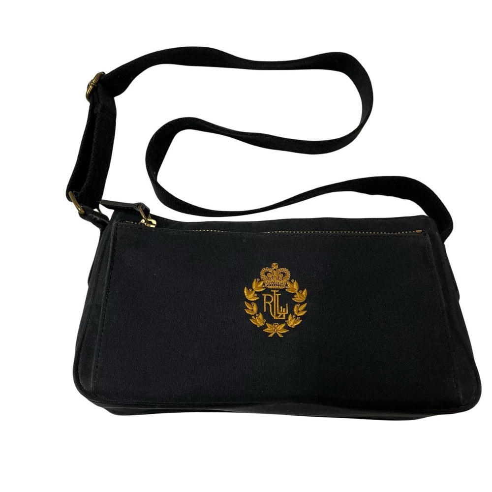 Vintage Ralph Lauren Bag Crossbody Blue Nylon Gold Logo Preppy Old Money 90s Y2K